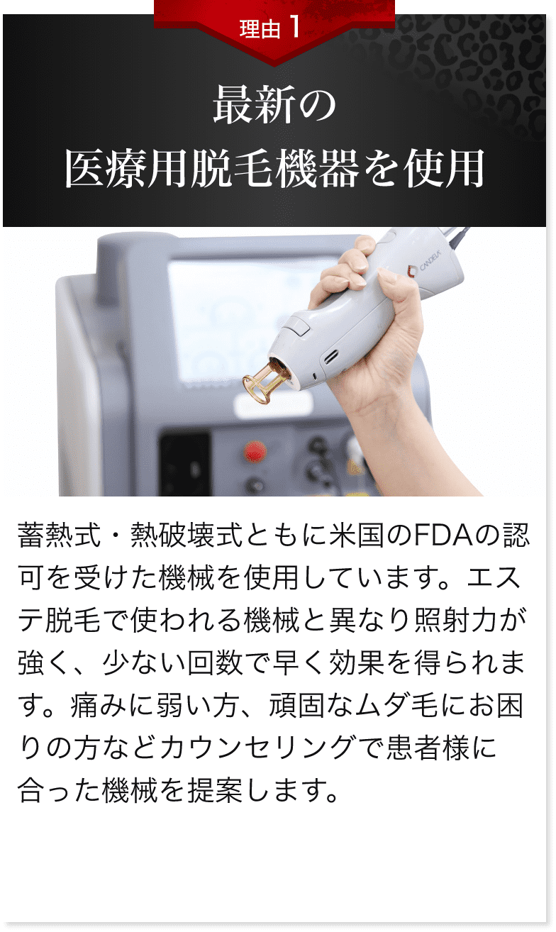 最新の医療用脱毛機器を使用