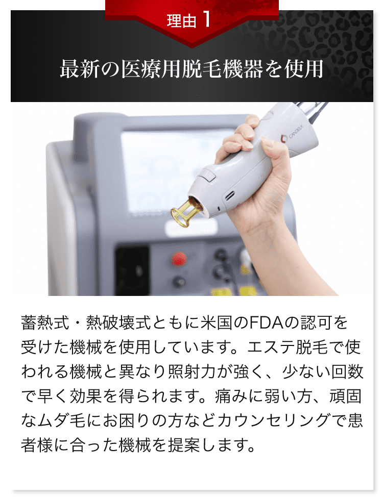 最新の医療用脱毛機器を使用